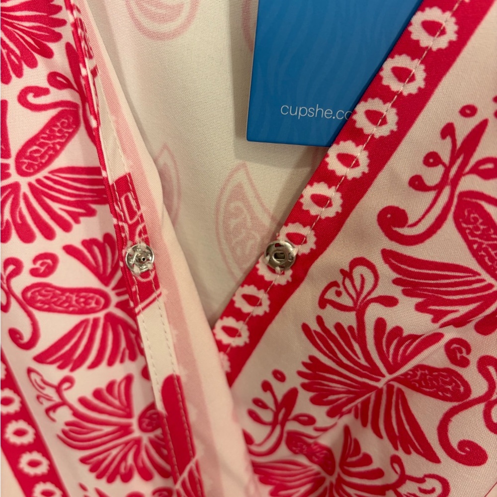 NEW ! Cupshe Pink and White Floral Midi Dress - Picture 9 of 15